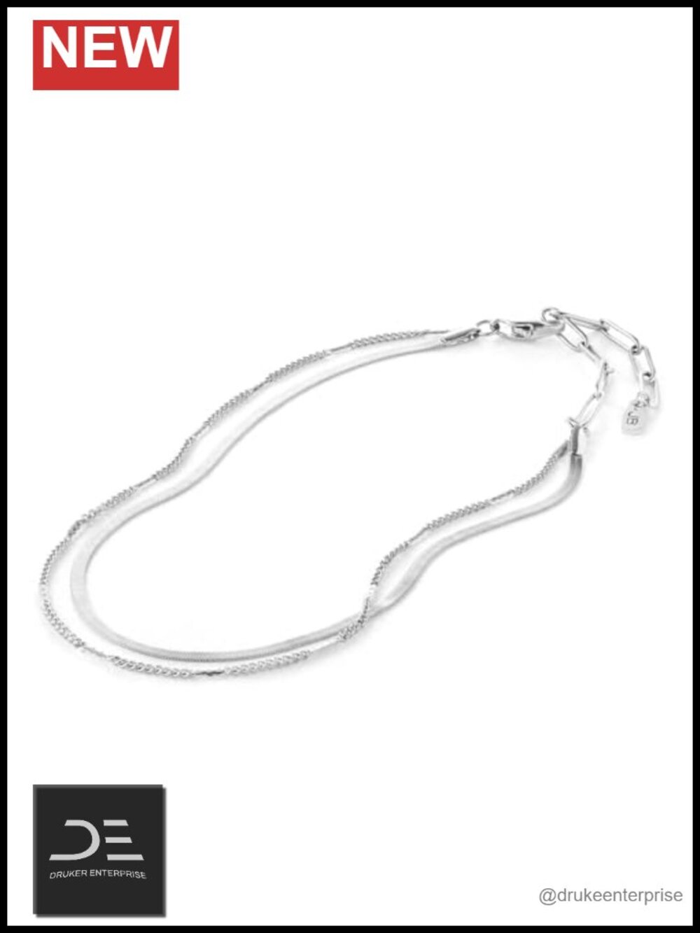 Layered Herringbone Snake Curb Chain Anklet Water Resistant Platinum Plated